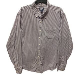 Lands’ End Mens Pink Gray Striped Long Sleeve Button Down Shirt XL/T 46-48